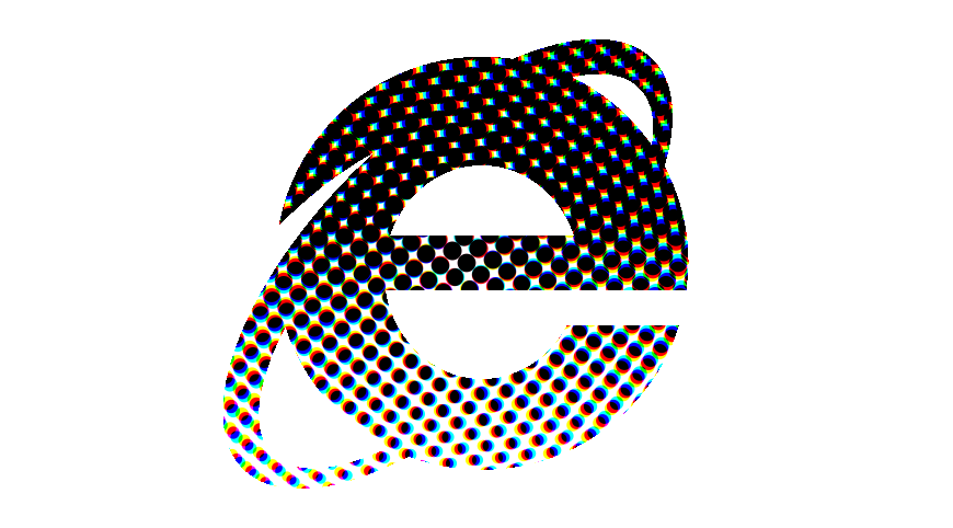 A distorted image of the Internet Explorer logo