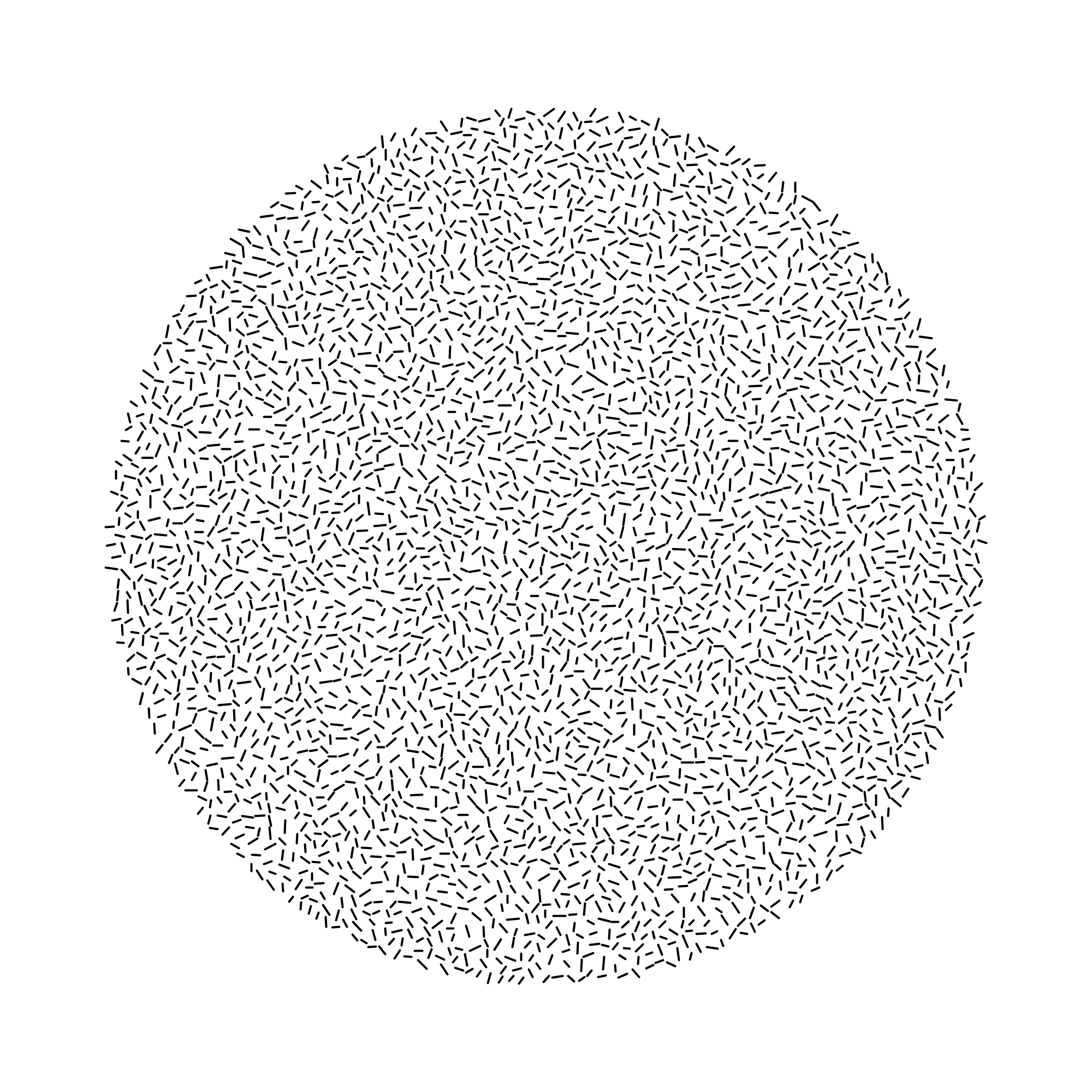 A generative art piece that demonstrates filling a circle with dashed lines