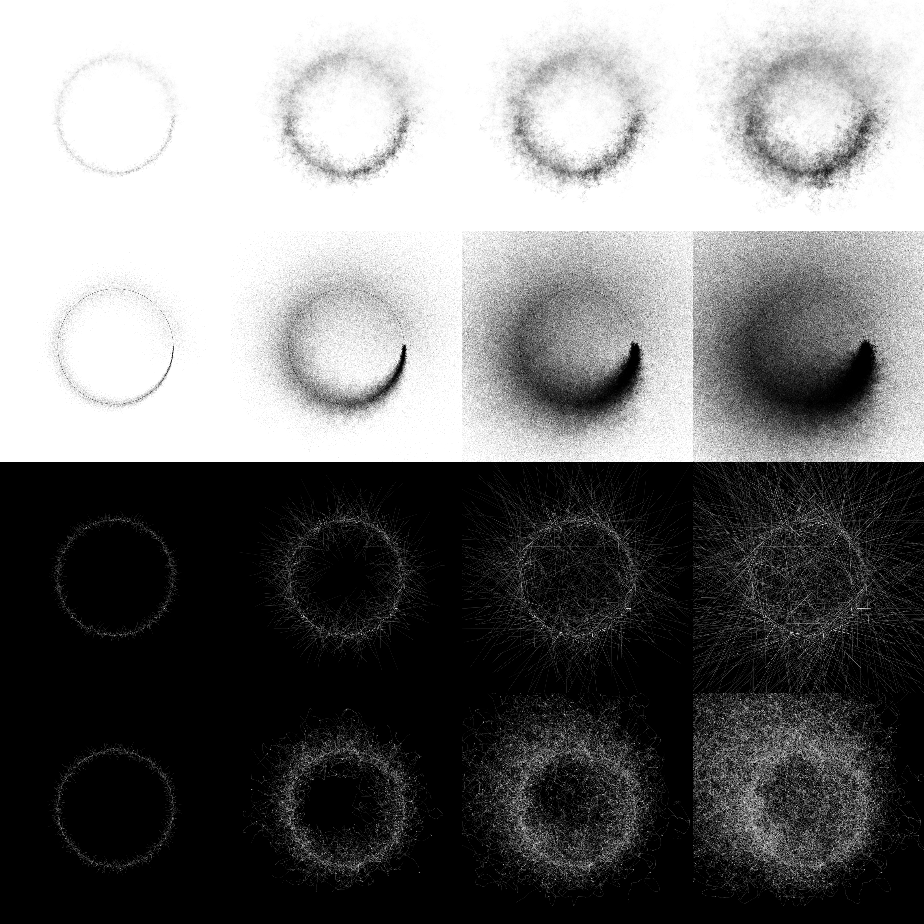 A set of generative art pieces, exploring different mutations of a circle