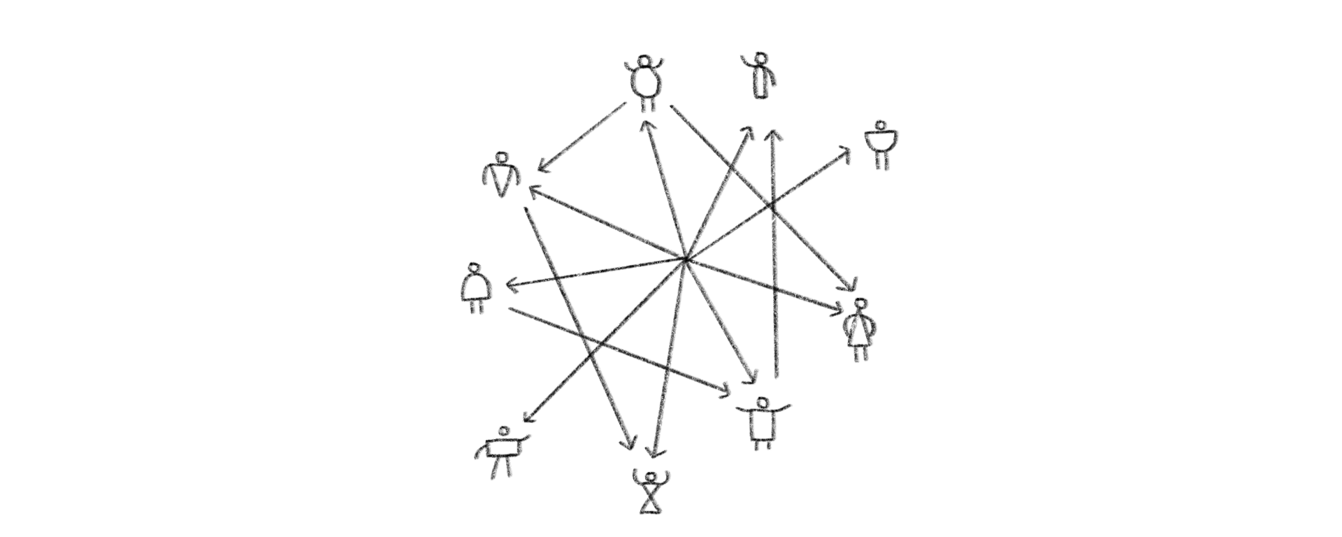 An illustration showing a network of people, all different shapes and all connected to each other.